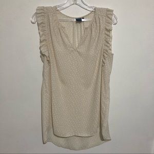 KAARI Blue Tan Polka Dot Sleeveless Blouse Size M